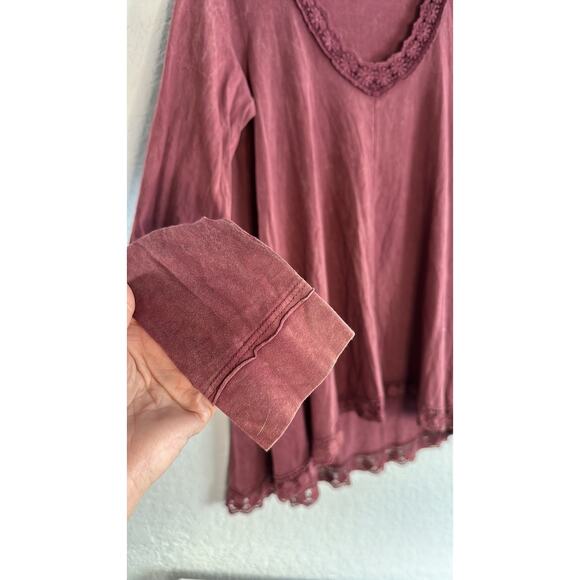 Altar'd State Burgundy Lace Crochet Trim Tunic Swing Top Babydoll Dark Goth - Picture 6 of 8